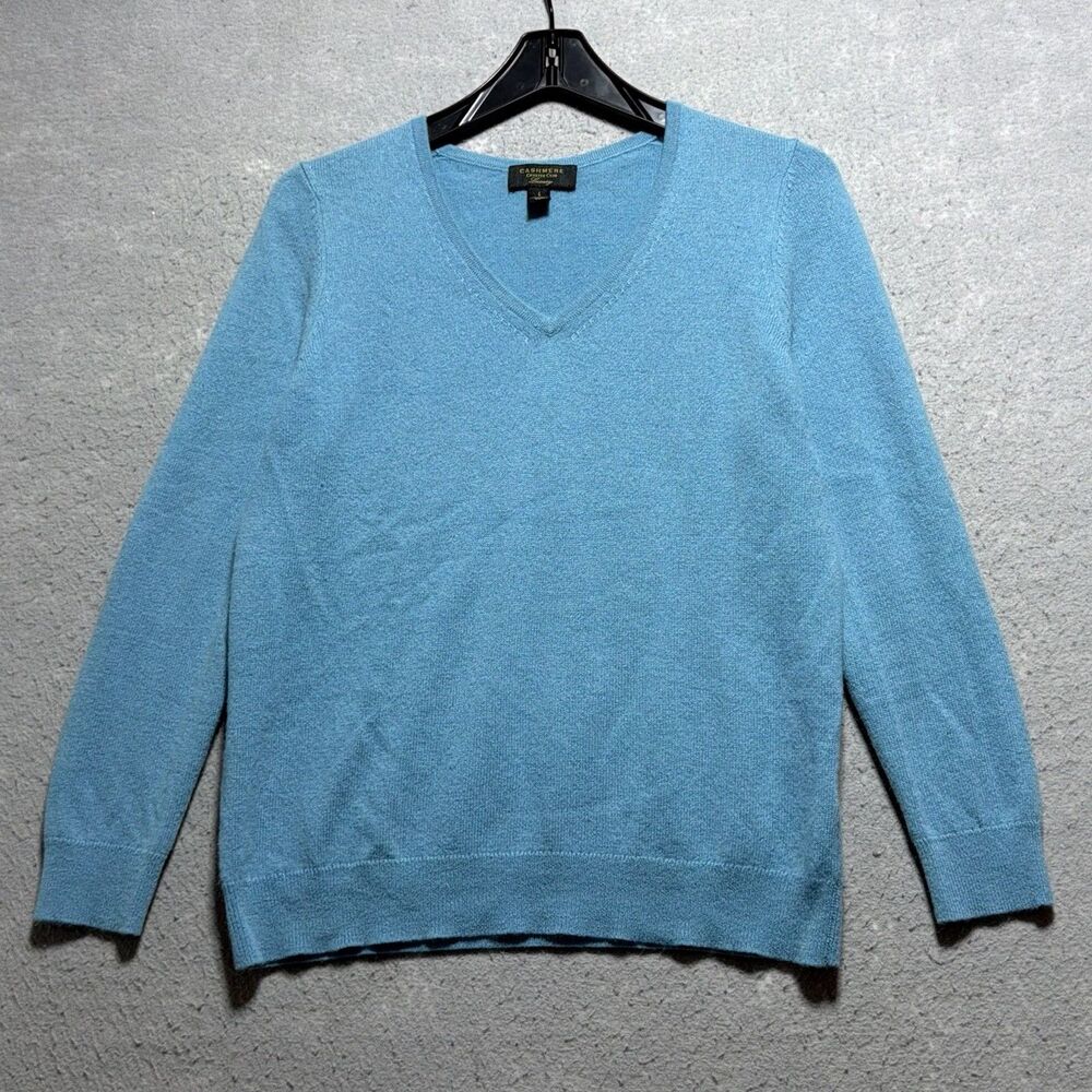 Charter Club Cashmere Luxury Sweater Women’s Large Blue V-Neck Long Sleeves